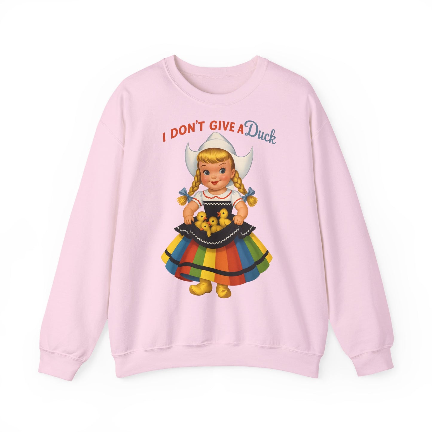 Sweatshirt – I Don't Give a Duck | Nostalgisches Vintage-Mädchen mit Küken – Humorvoll & Originell | True Insights Design mit Humor