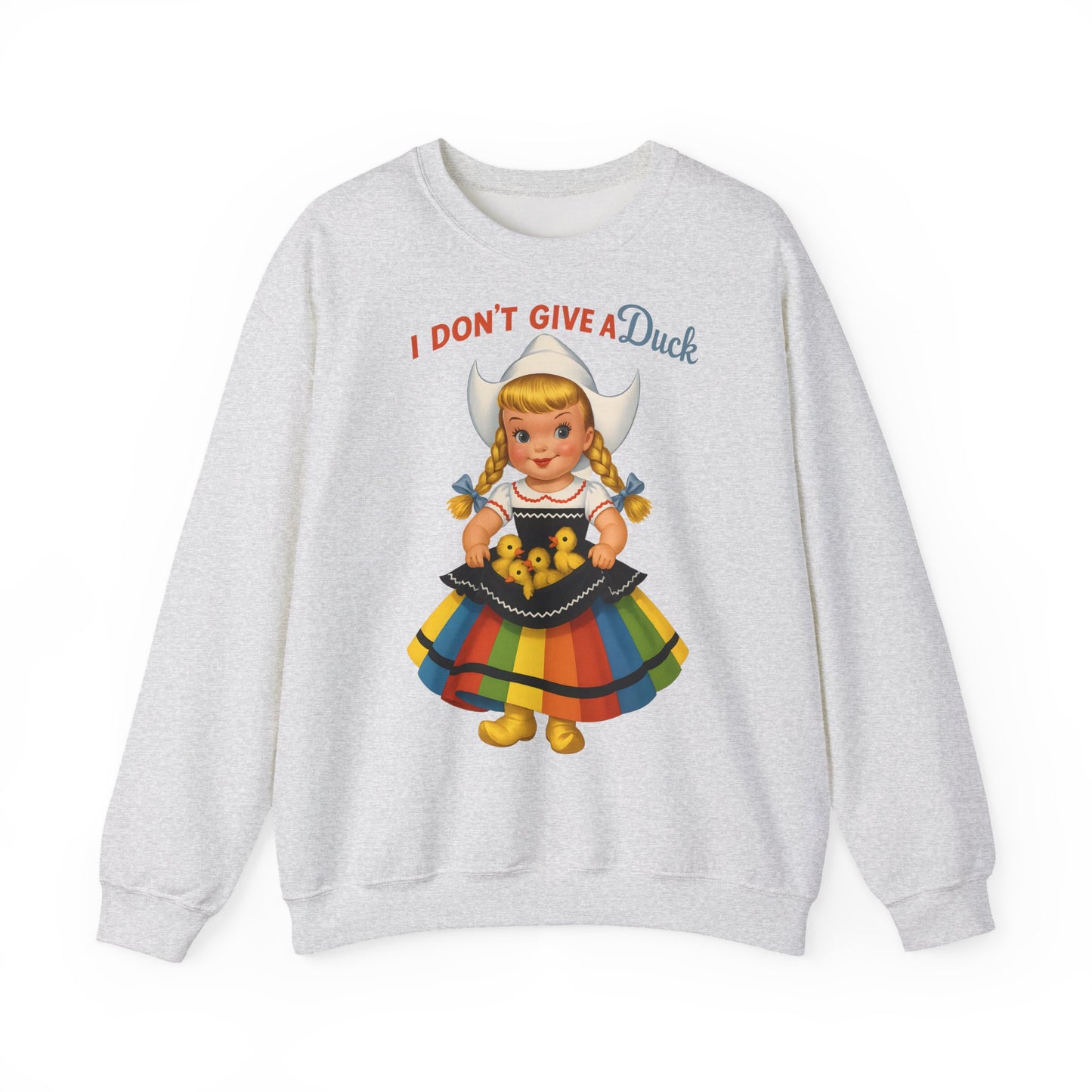 Sweatshirt – I Don't Give a Duck | Nostalgisches Vintage-Mädchen mit Küken – Humorvoll & Originell | True Insights Design mit Humor