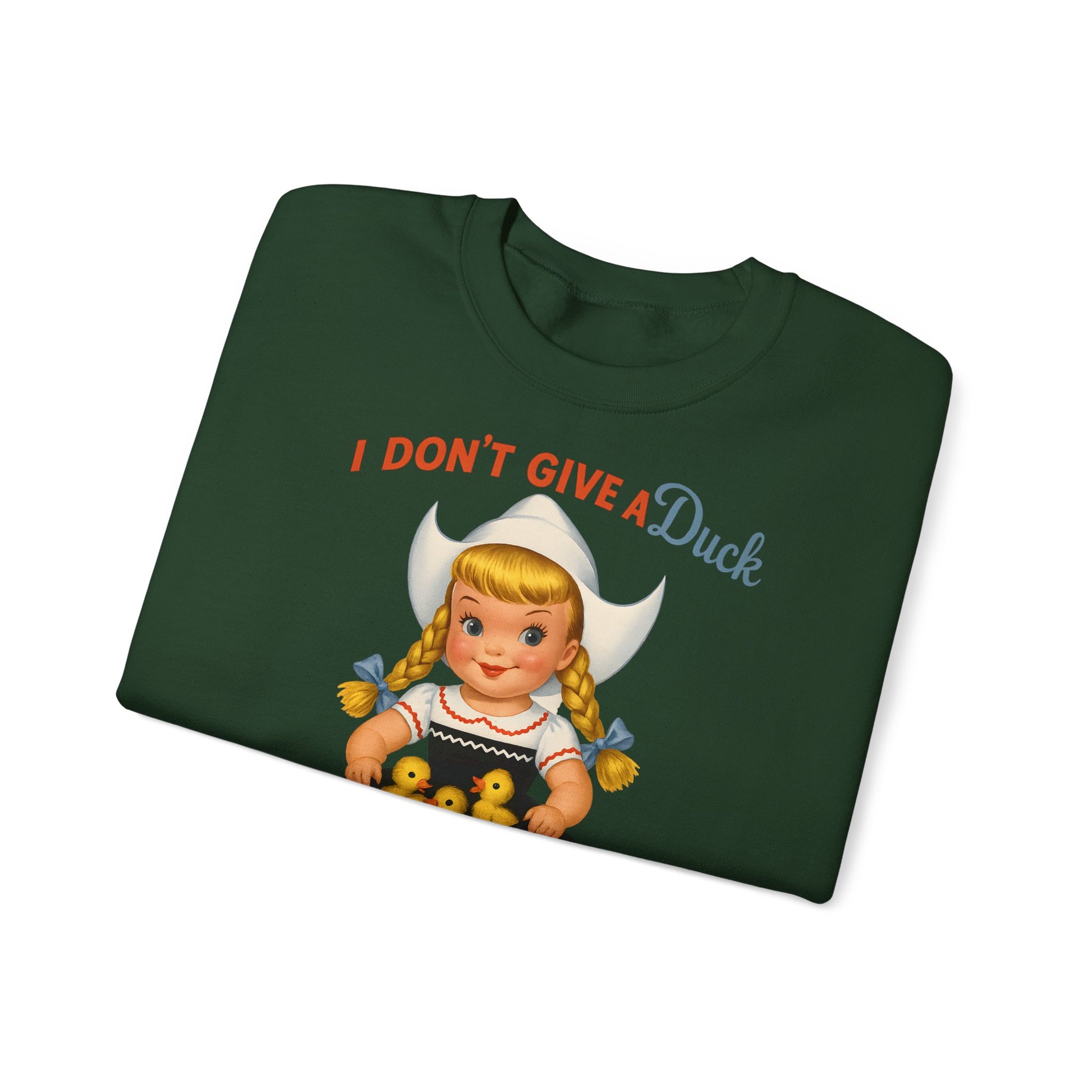 Sweatshirt – I Don't Give a Duck | Nostalgisches Vintage-Mädchen mit Küken – Humorvoll & Originell | True Insights Design mit Humor