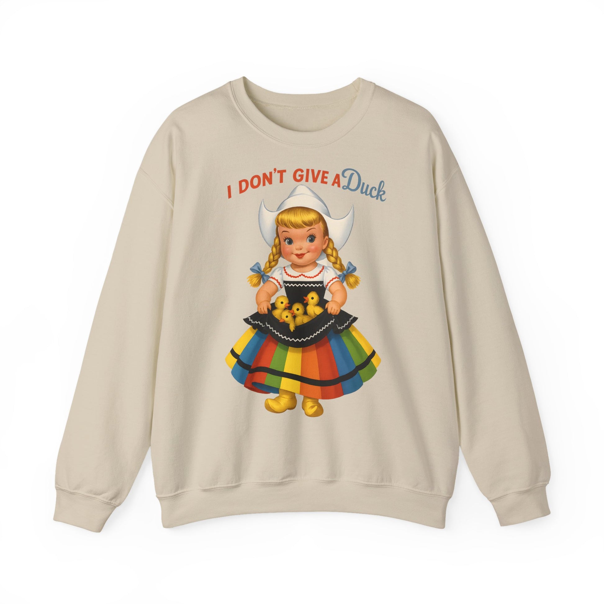 Sweatshirt – I Don't Give a Duck | Nostalgisches Vintage-Mädchen mit Küken – Humorvoll & Originell | True Insights Design mit Humor