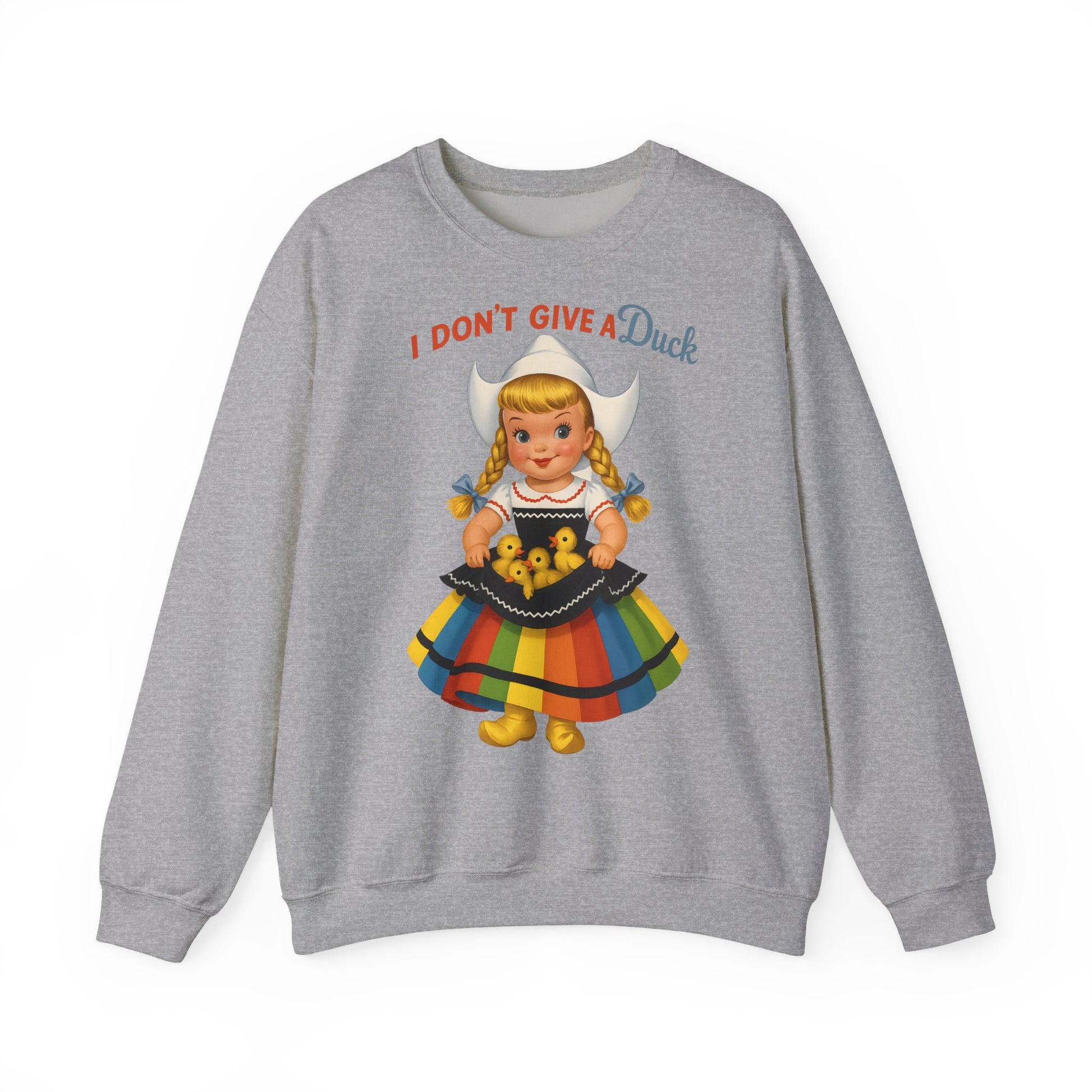 Sweatshirt – I Don't Give a Duck | Nostalgisches Vintage-Mädchen mit Küken – Humorvoll & Originell | True Insights Design mit Humor