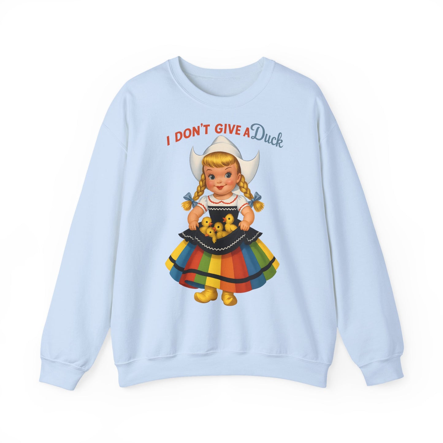 Sweatshirt – I Don't Give a Duck | Nostalgisches Vintage-Mädchen mit Küken – Humorvoll & Originell | True Insights Design mit Humor