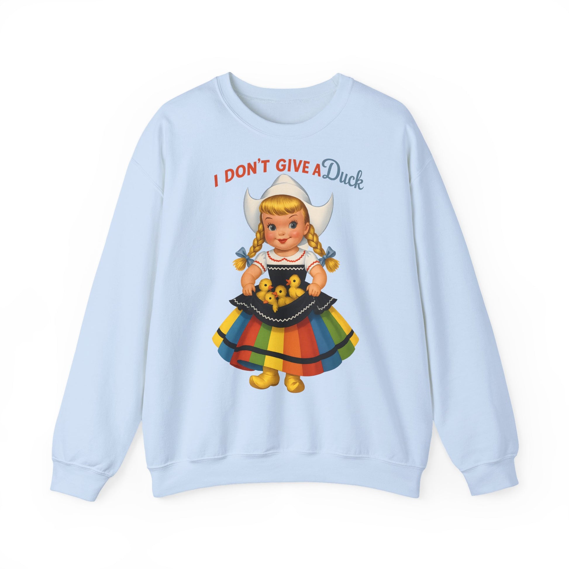 Sweatshirt – I Don't Give a Duck | Nostalgisches Vintage-Mädchen mit Küken – Humorvoll & Originell | True Insights Design mit Humor