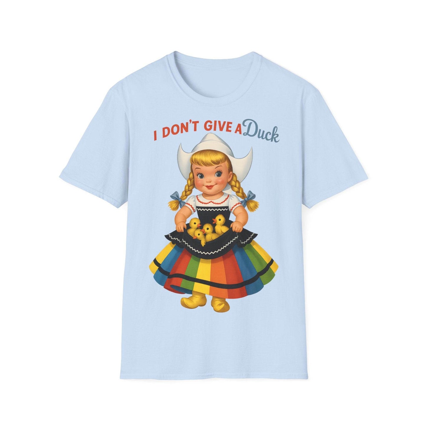 "I Don't Give a Duck | Nostalgisches Vintage-Mädchen mit Küken – Humorvoll & Originell" – Freches Satire-Design für mutige Statements | True Insights