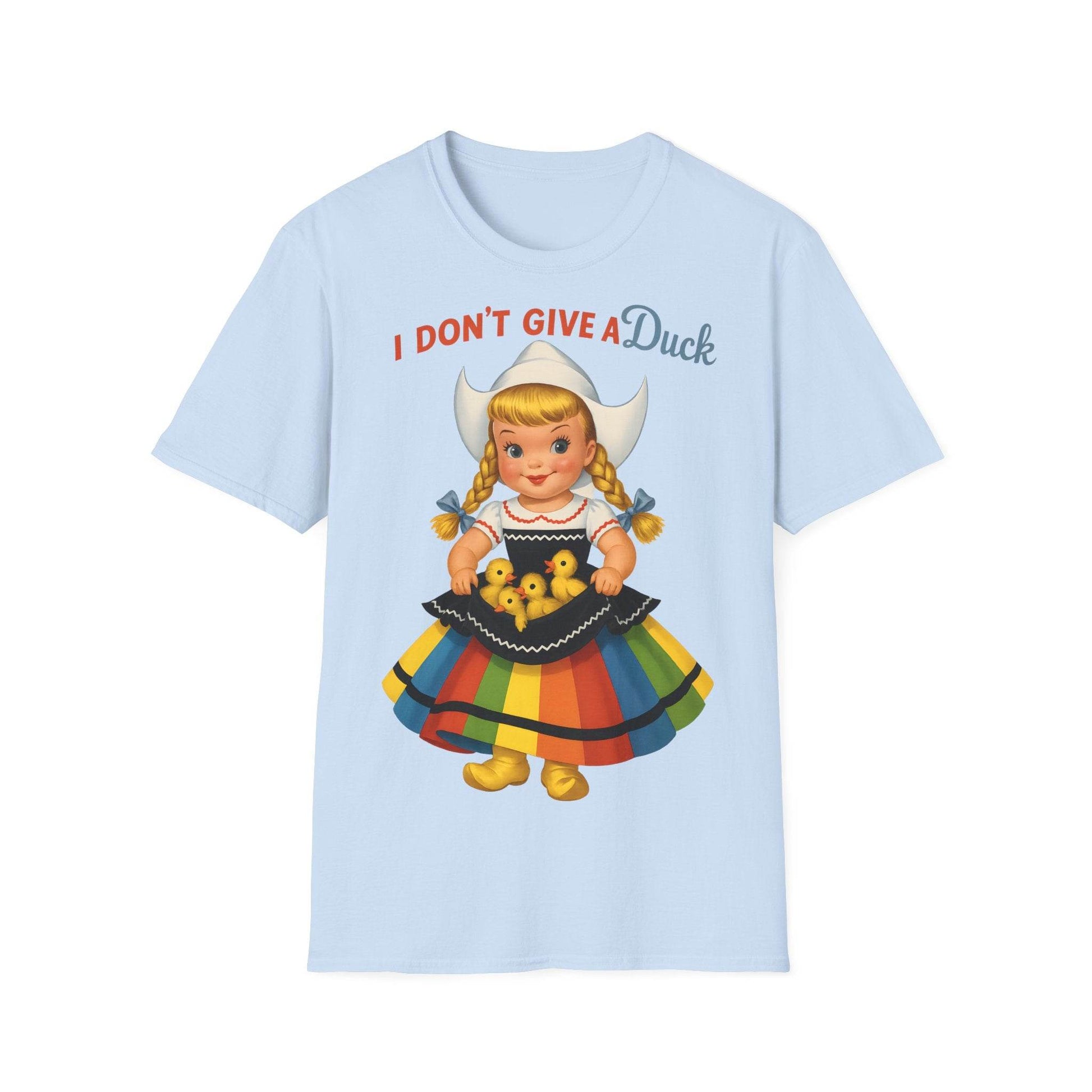"I Don't Give a Duck | Nostalgisches Vintage-Mädchen mit Küken – Humorvoll & Originell" – Freches Satire-Design für mutige Statements | True Insights