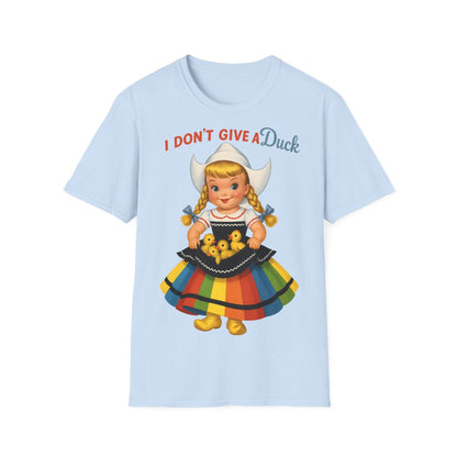 "I Don't Give a Duck | Nostalgisches Vintage-Mädchen mit Küken – Humorvoll & Originell" – Freches Satire-Design für mutige Statements | True Insights