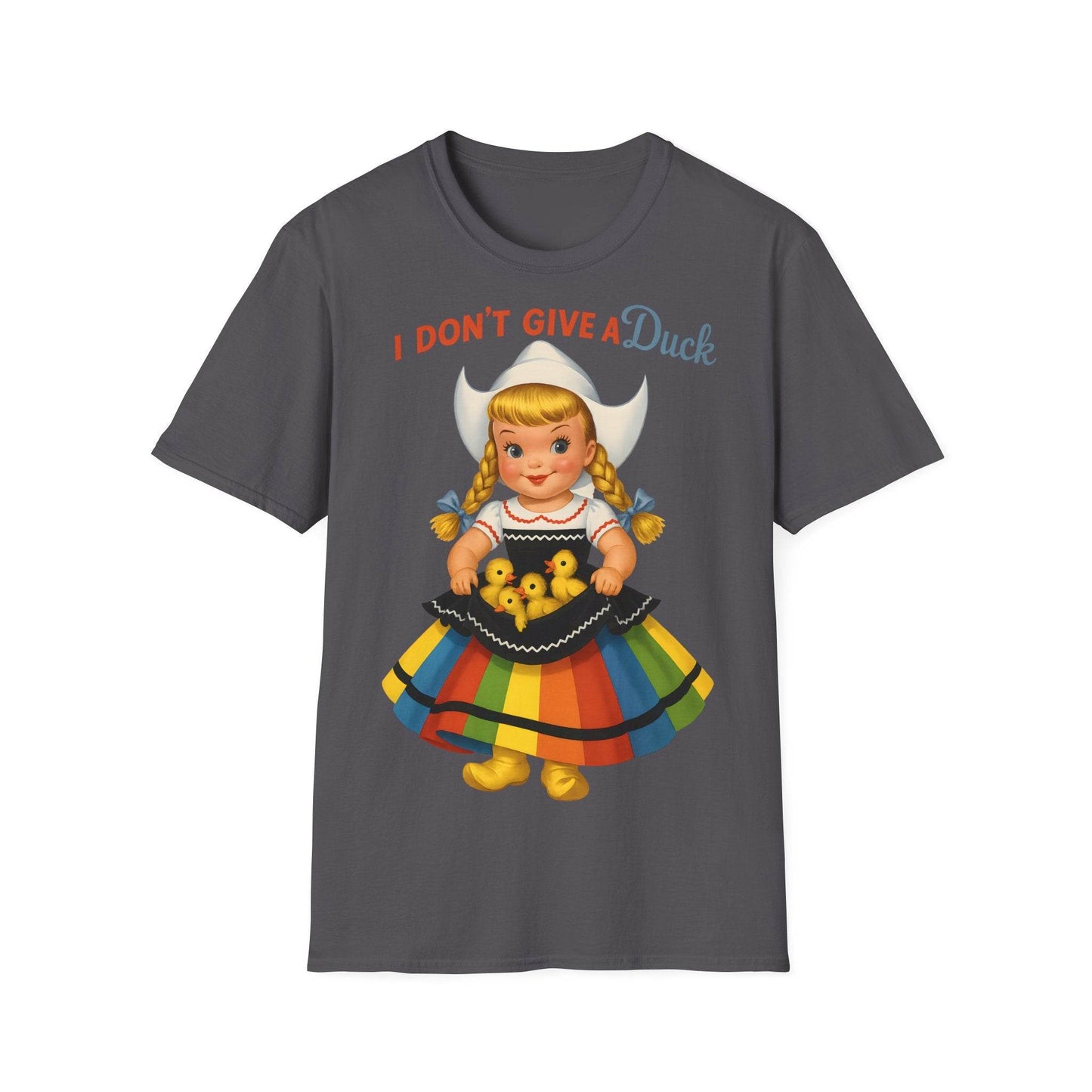 "I Don't Give a Duck | Nostalgisches Vintage-Mädchen mit Küken – Humorvoll & Originell" – Freches Satire-Design für mutige Statements | True Insights