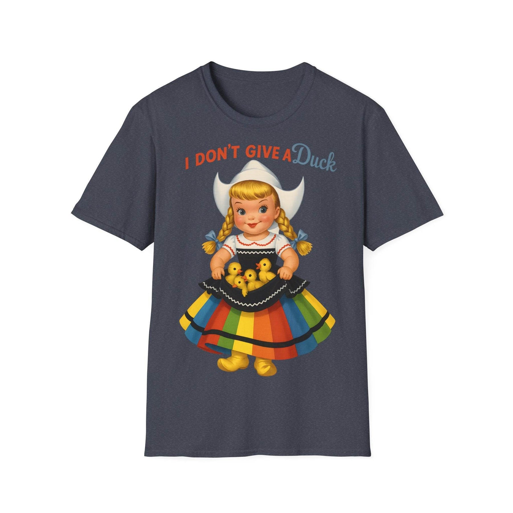 "I Don't Give a Duck | Nostalgisches Vintage-Mädchen mit Küken – Humorvoll & Originell" – Freches Satire-Design für mutige Statements | True Insights