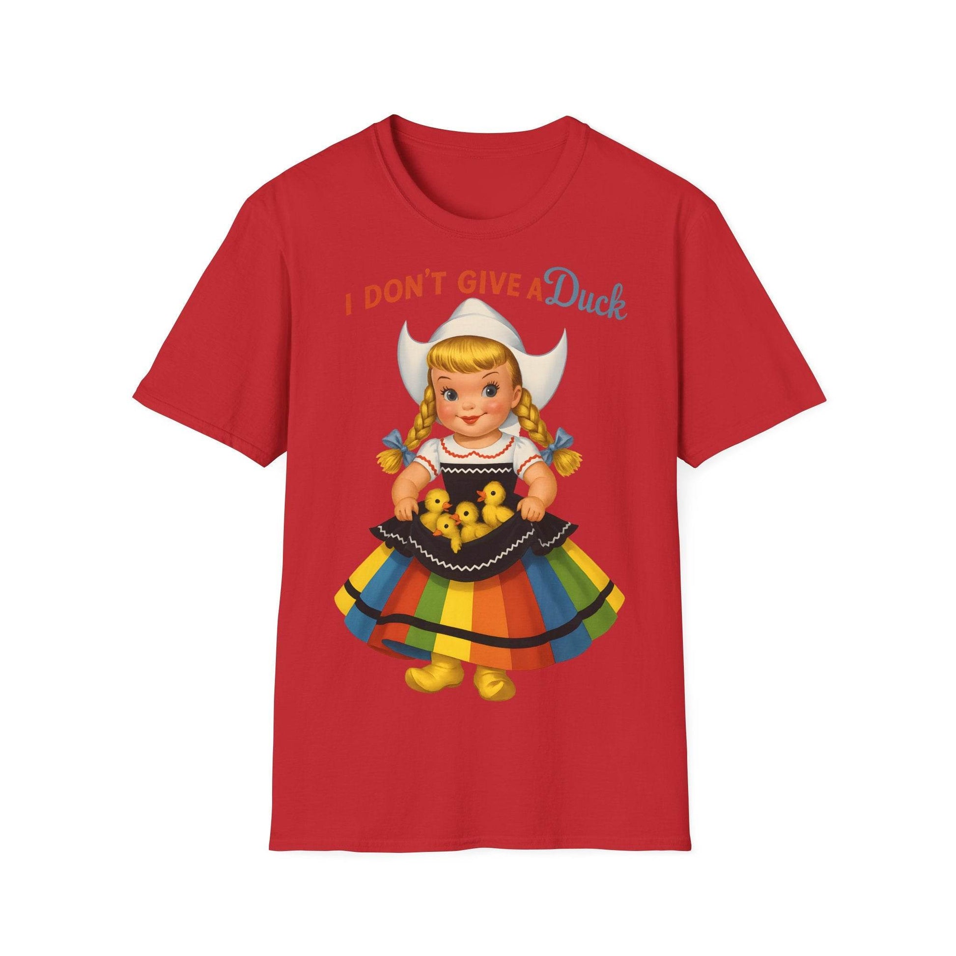 "I Don't Give a Duck | Nostalgisches Vintage-Mädchen mit Küken – Humorvoll & Originell" – Freches Satire-Design für mutige Statements | True Insights
