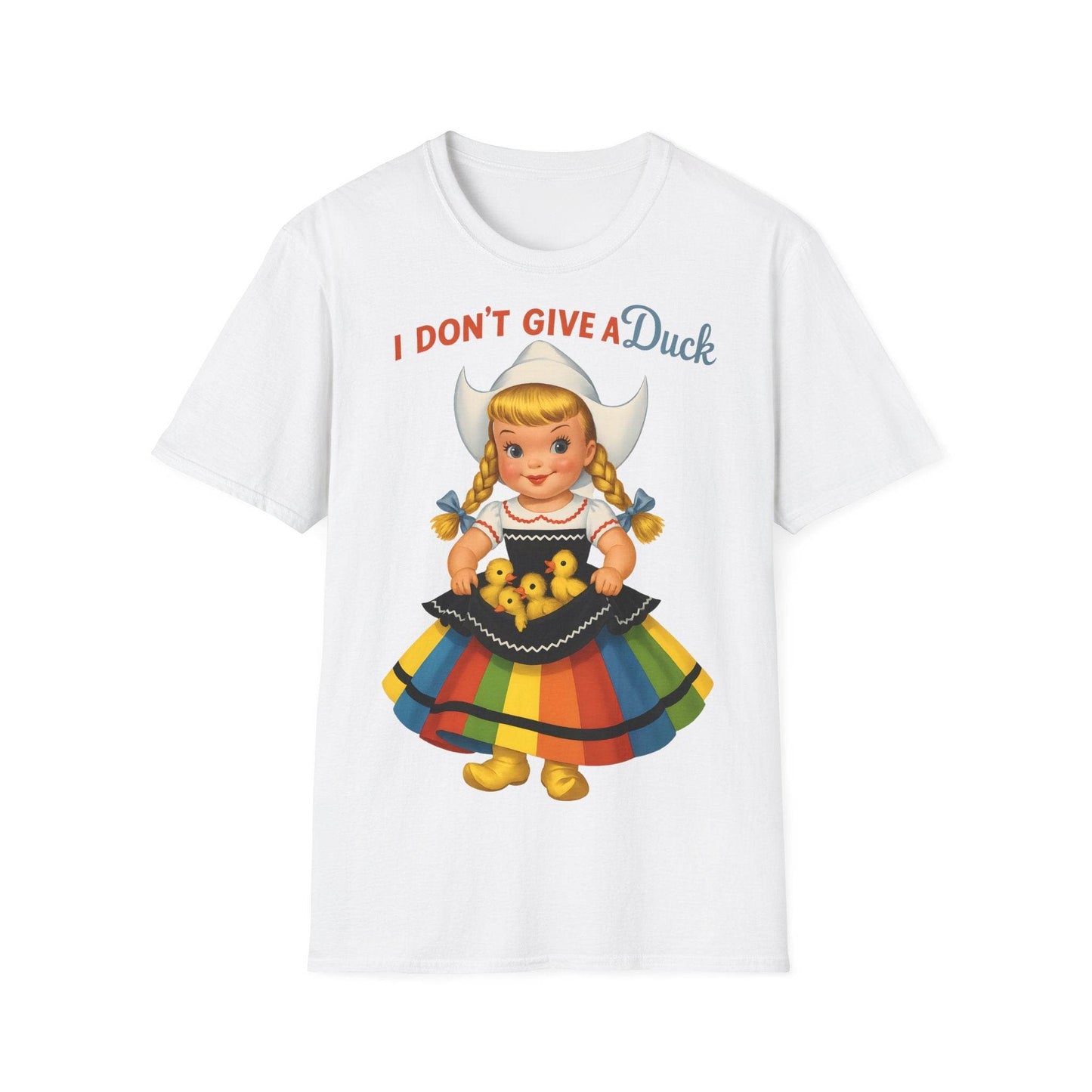 "I Don't Give a Duck | Nostalgisches Vintage-Mädchen mit Küken – Humorvoll & Originell" – Freches Satire-Design für mutige Statements | True Insights