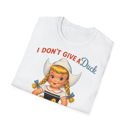"I Don't Give a Duck | Nostalgisches Vintage-Mädchen mit Küken – Humorvoll & Originell" – Freches Satire-Design für mutige Statements | True Insights