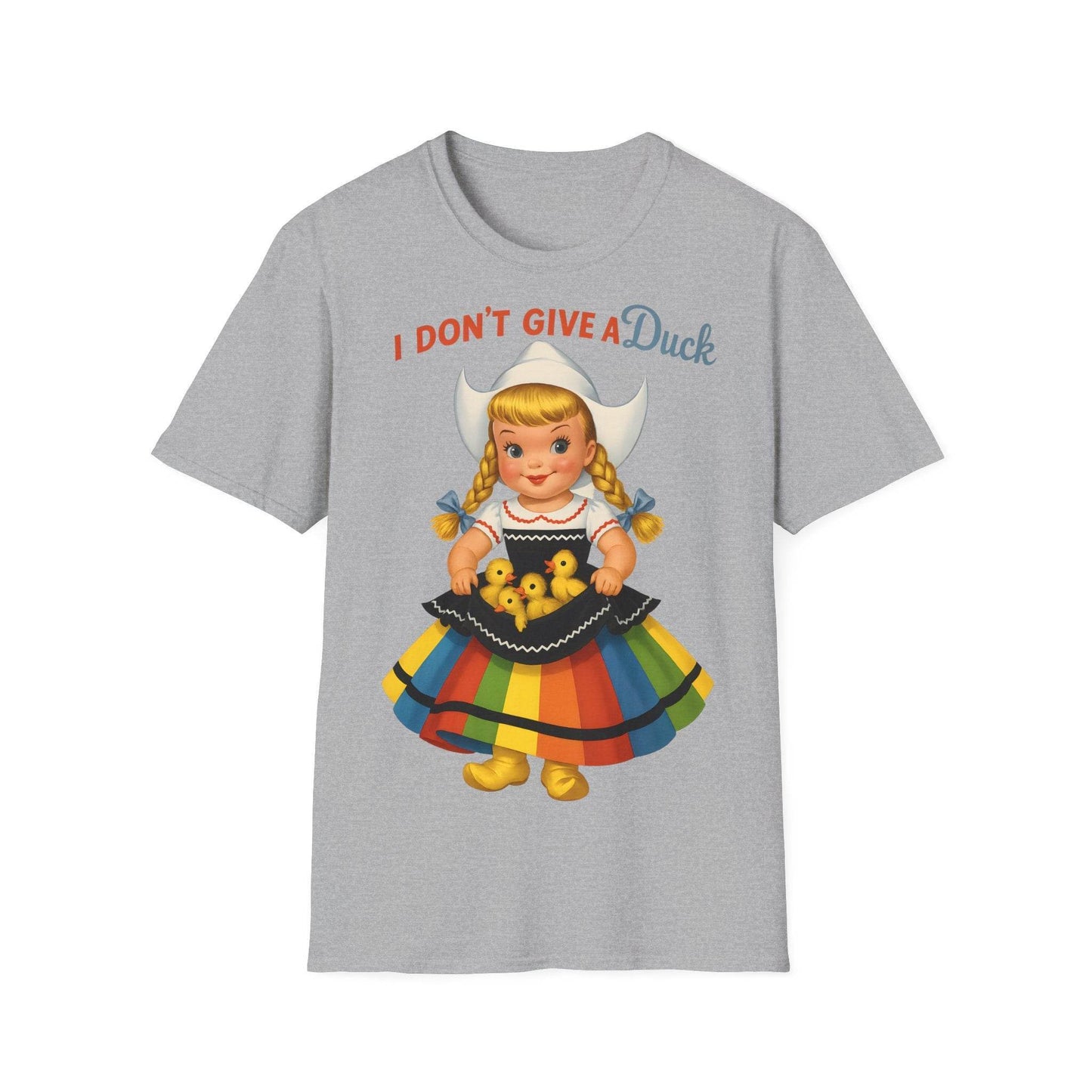 "I Don't Give a Duck | Nostalgisches Vintage-Mädchen mit Küken – Humorvoll & Originell" – Freches Satire-Design für mutige Statements | True Insights