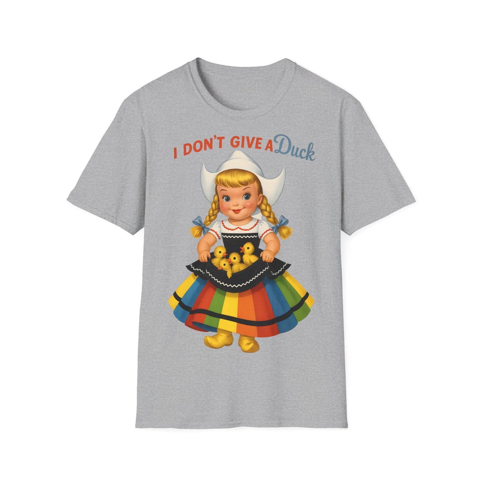 "I Don't Give a Duck | Nostalgisches Vintage-Mädchen mit Küken – Humorvoll & Originell" – Freches Satire-Design für mutige Statements | True Insights