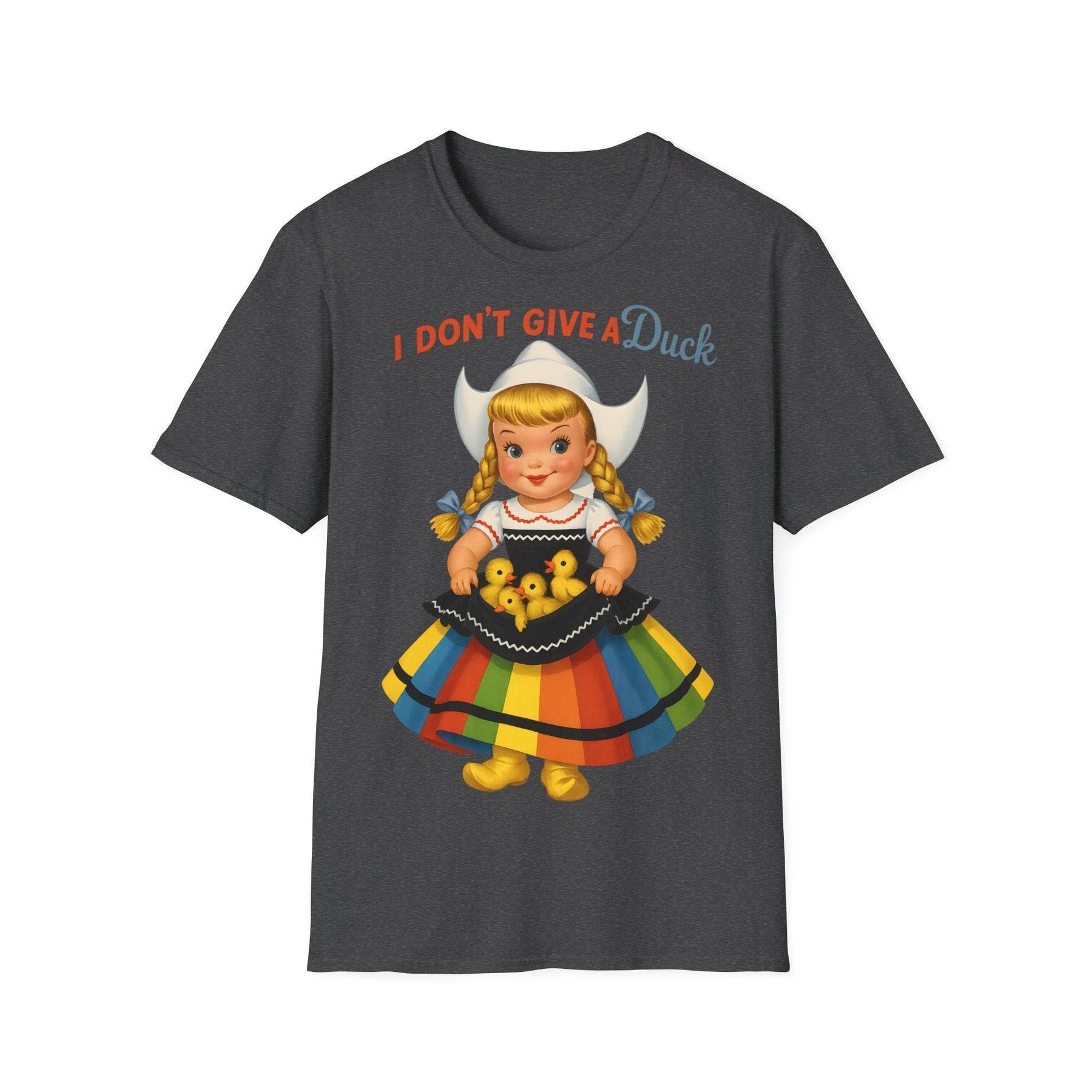"I Don't Give a Duck | Nostalgisches Vintage-Mädchen mit Küken – Humorvoll & Originell" – Freches Satire-Design für mutige Statements | True Insights