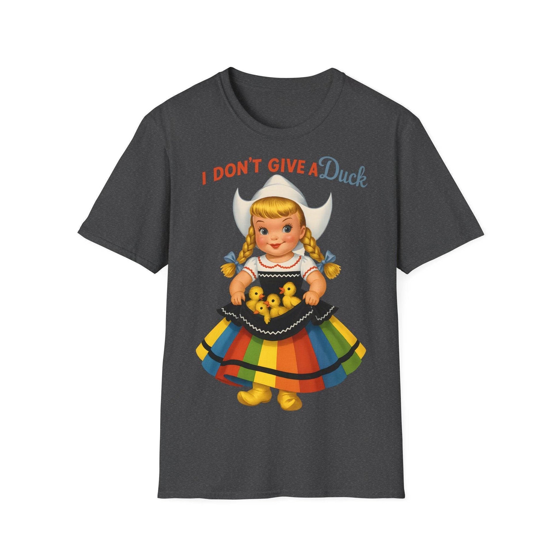 "I Don't Give a Duck | Nostalgisches Vintage-Mädchen mit Küken – Humorvoll & Originell" – Freches Satire-Design für mutige Statements | True Insights