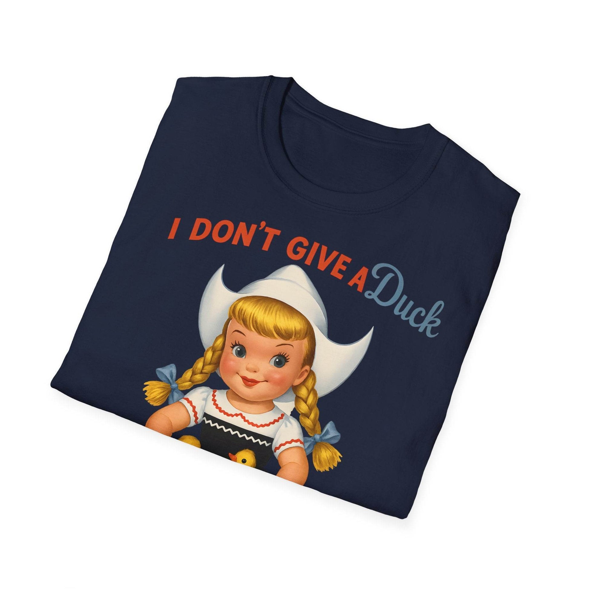 "I Don't Give a Duck | Nostalgisches Vintage-Mädchen mit Küken – Humorvoll & Originell" – Freches Satire-Design für mutige Statements | True Insights