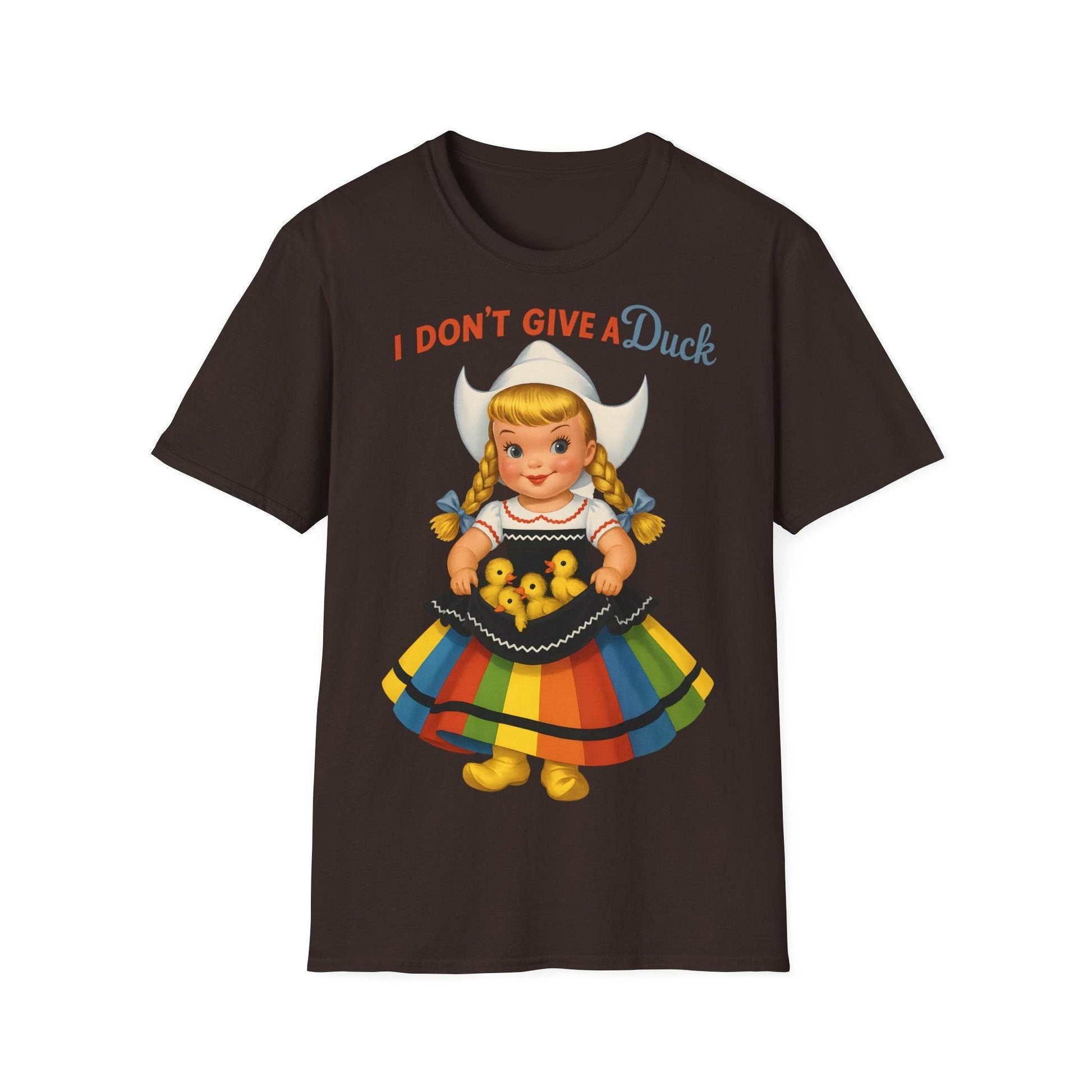 "I Don't Give a Duck | Nostalgisches Vintage-Mädchen mit Küken – Humorvoll & Originell" – Freches Satire-Design für mutige Statements | True Insights