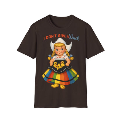 "I Don't Give a Duck | Nostalgisches Vintage-Mädchen mit Küken – Humorvoll & Originell" – Freches Satire-Design für mutige Statements | True Insights