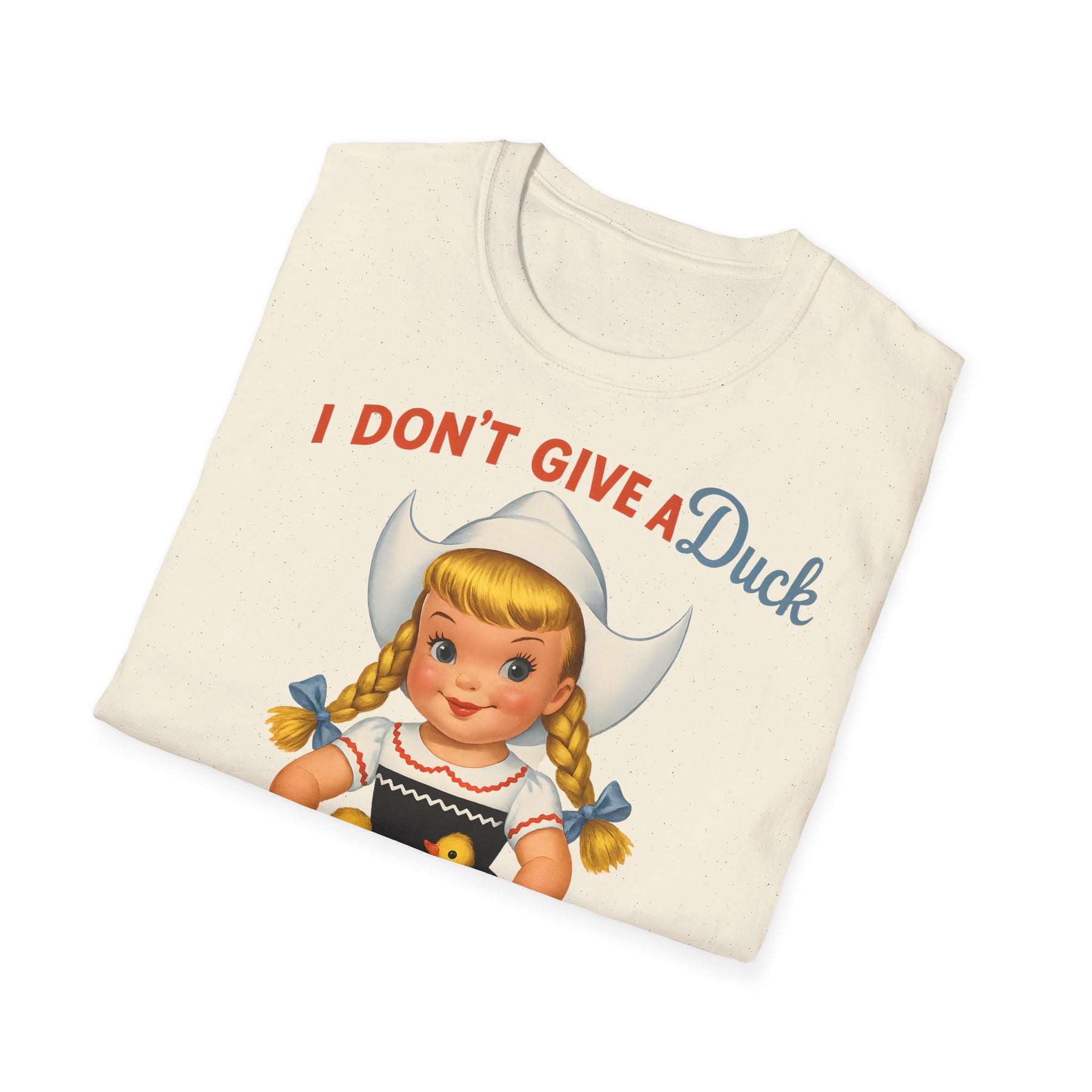 "I Don't Give a Duck | Nostalgisches Vintage-Mädchen mit Küken – Humorvoll & Originell" – Freches Satire-Design für mutige Statements | True Insights