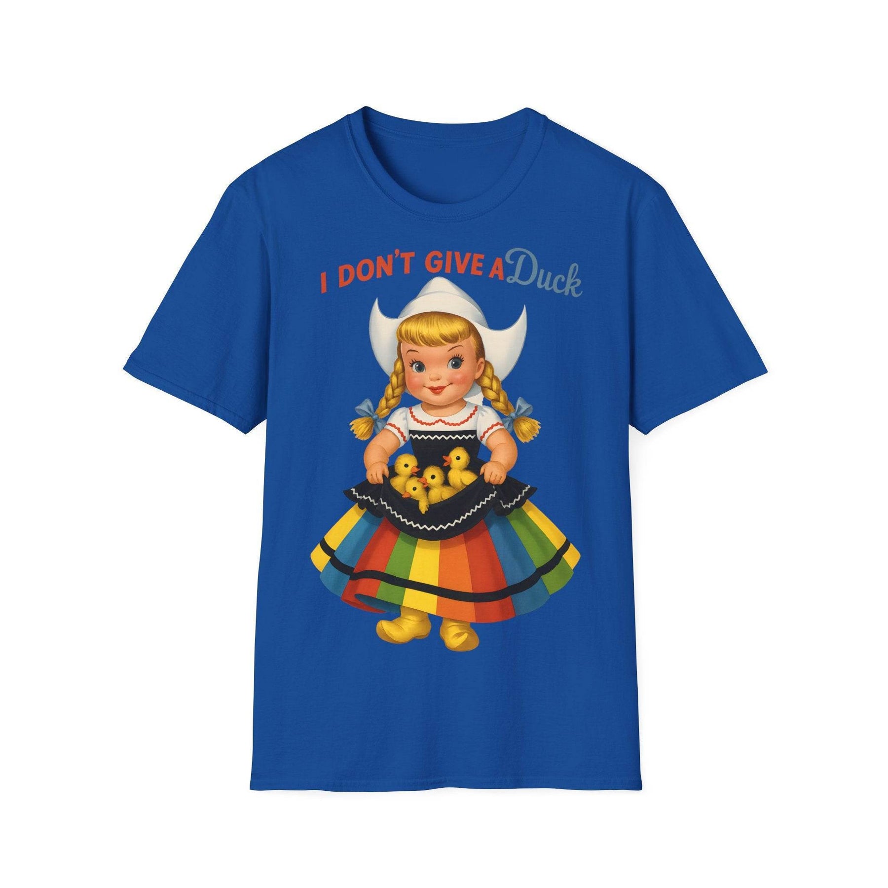 "I Don't Give a Duck | Nostalgisches Vintage-Mädchen mit Küken – Humorvoll & Originell" – Freches Satire-Design für mutige Statements | True Insights