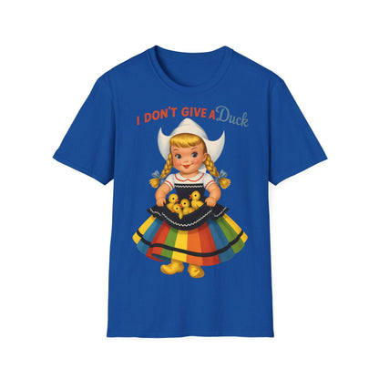 "I Don't Give a Duck | Nostalgisches Vintage-Mädchen mit Küken – Humorvoll & Originell" – Freches Satire-Design für mutige Statements | True Insights