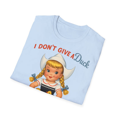 "I Don't Give a Duck | Nostalgisches Vintage-Mädchen mit Küken – Humorvoll & Originell" – Freches Satire-Design für mutige Statements | True Insights