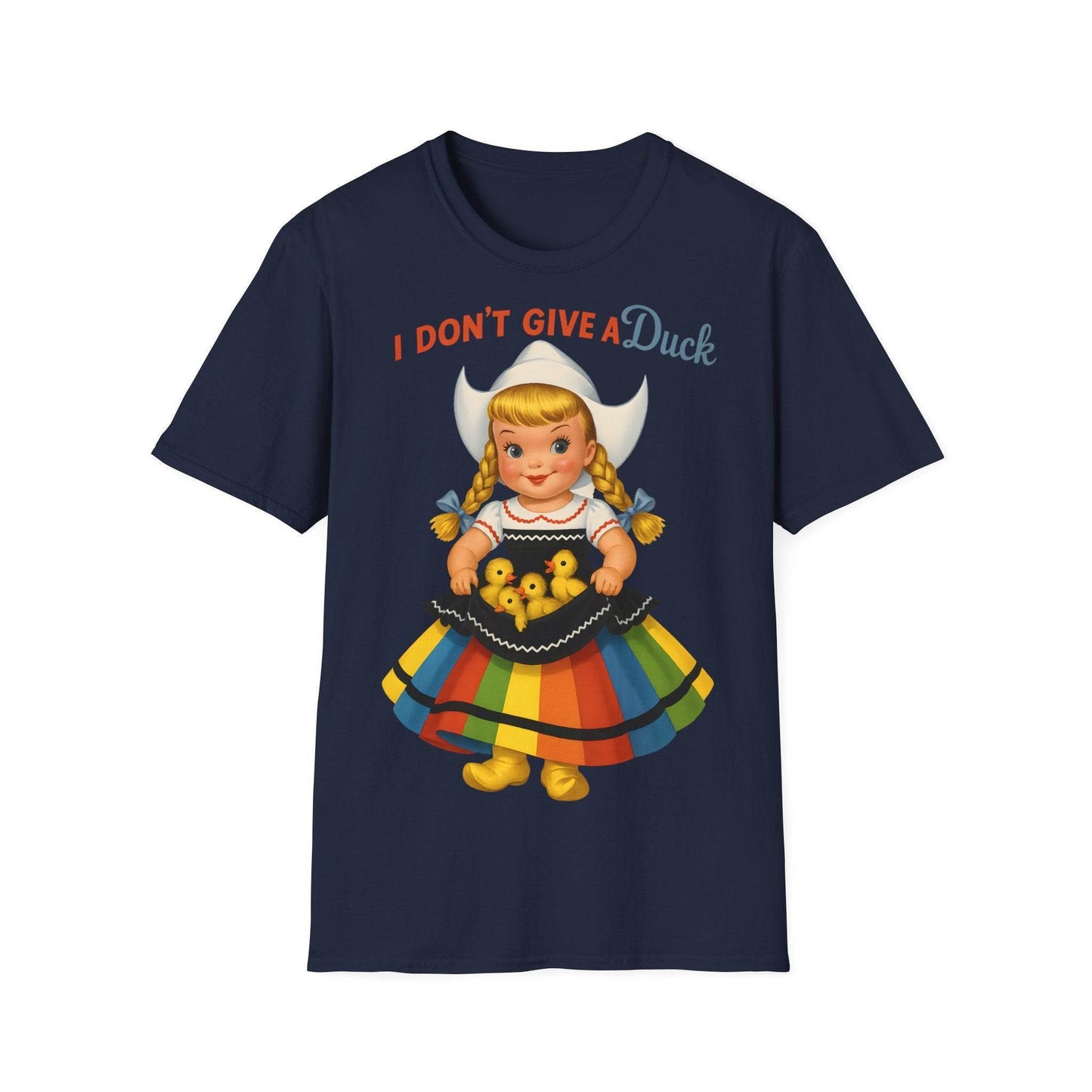 "I Don't Give a Duck | Nostalgisches Vintage-Mädchen mit Küken – Humorvoll & Originell" – Freches Satire-Design für mutige Statements | True Insights