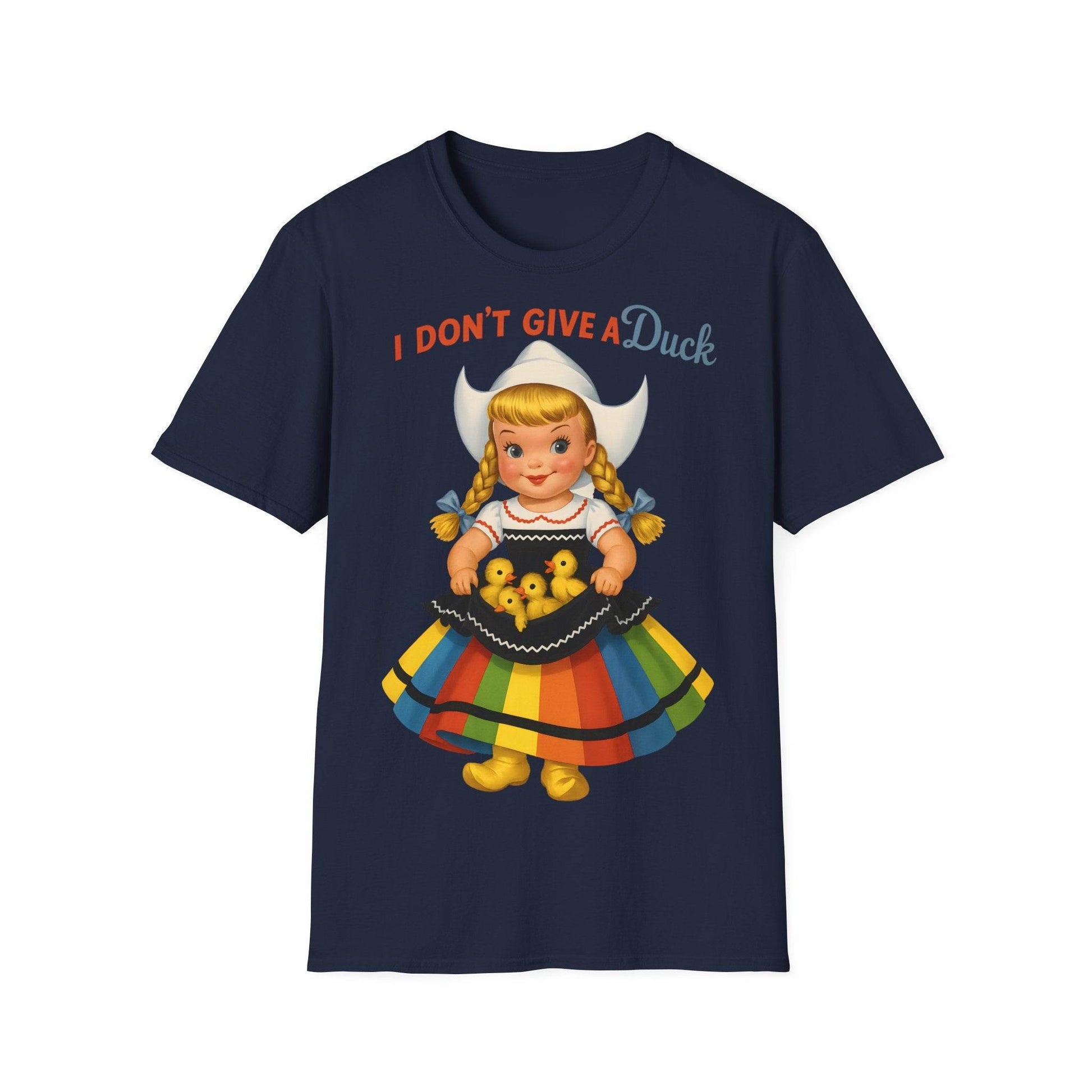 "I Don't Give a Duck | Nostalgisches Vintage-Mädchen mit Küken – Humorvoll & Originell" – Freches Satire-Design für mutige Statements | True Insights