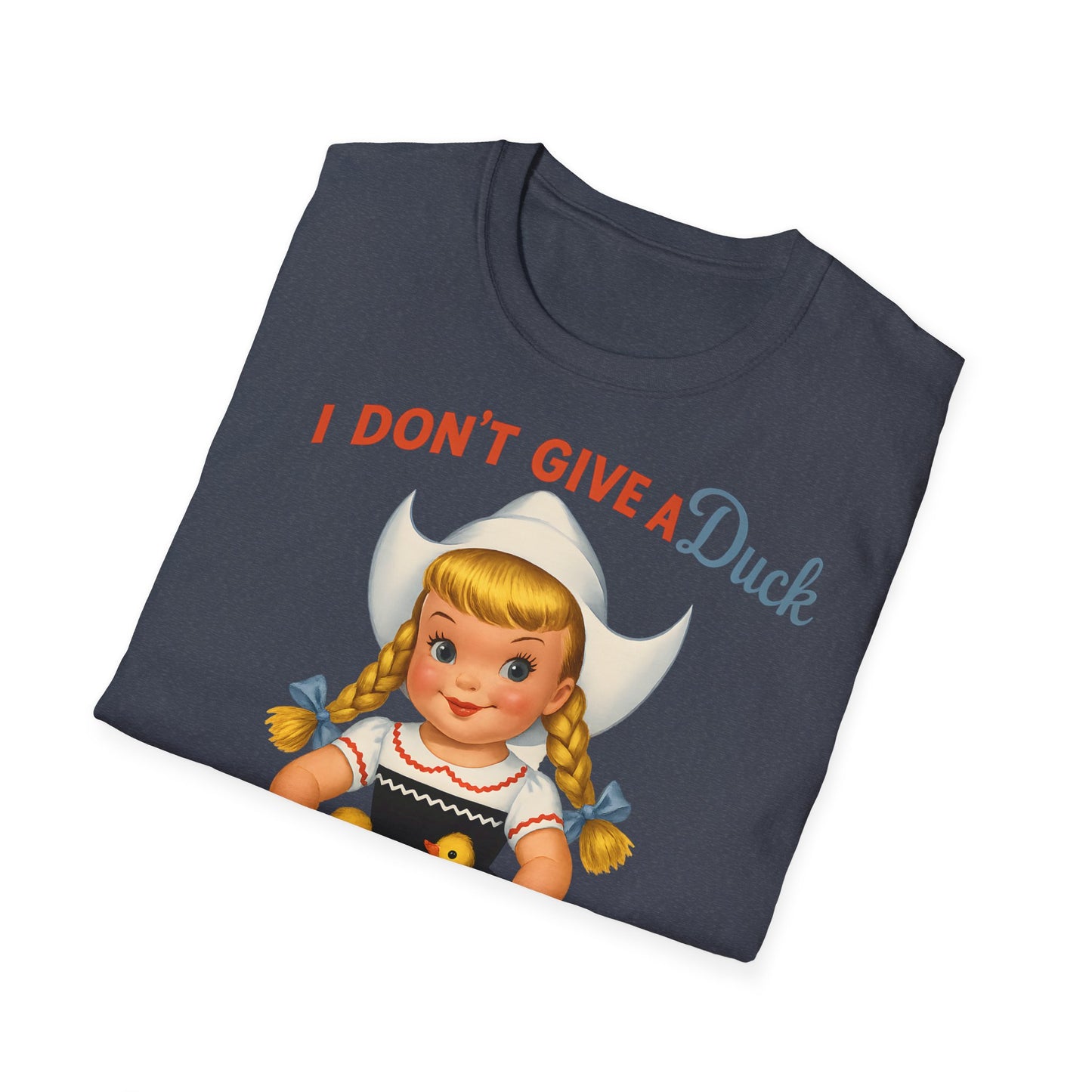 "I Don't Give a Duck | Nostalgisches Vintage-Mädchen mit Küken – Humorvoll & Originell" – Freches Satire-Design für mutige Statements | True Insights