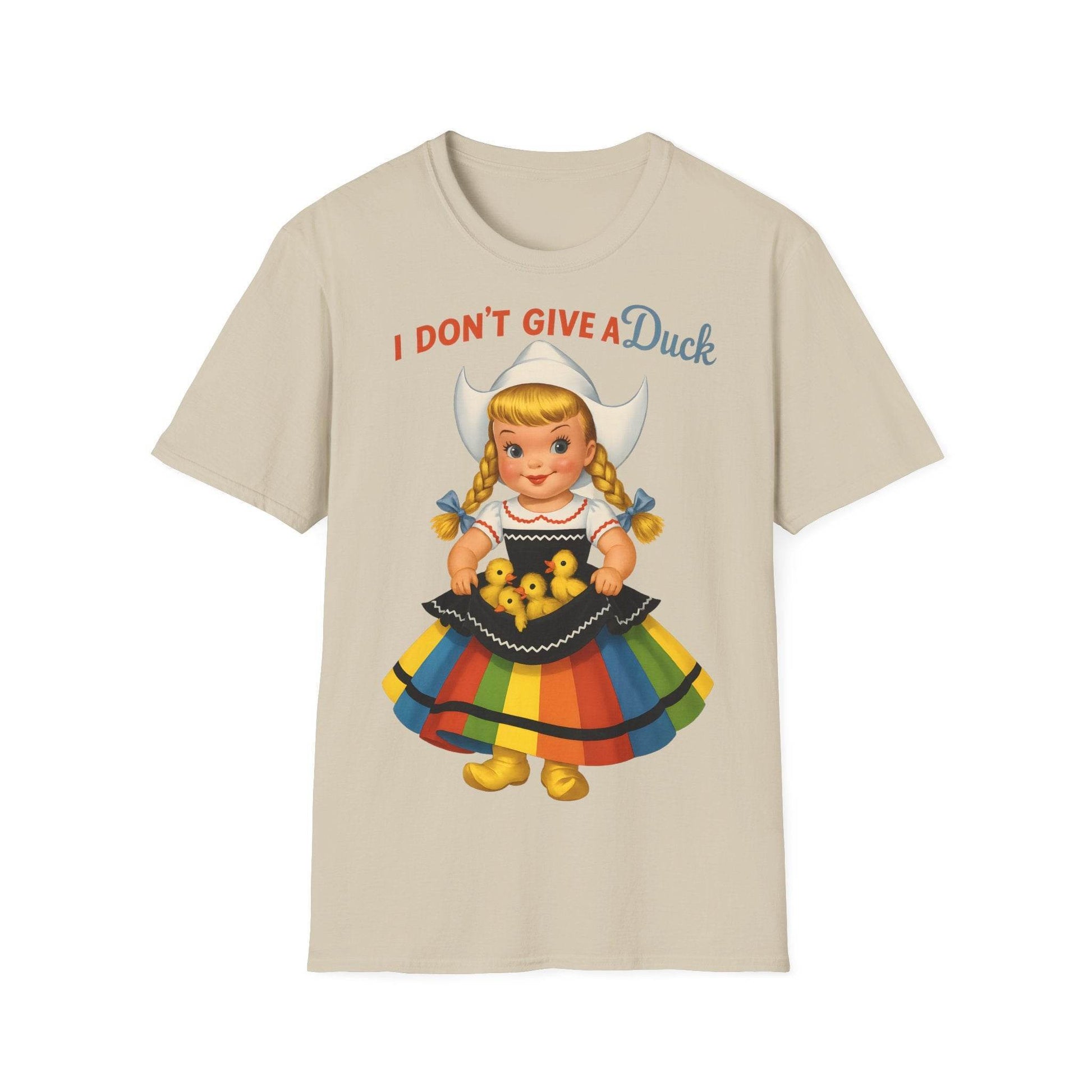 "I Don't Give a Duck | Nostalgisches Vintage-Mädchen mit Küken – Humorvoll & Originell" – Freches Satire-Design für mutige Statements | True Insights