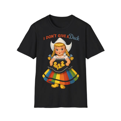 "I Don't Give a Duck | Nostalgisches Vintage-Mädchen mit Küken – Humorvoll & Originell" – Freches Satire-Design für mutige Statements | True Insights