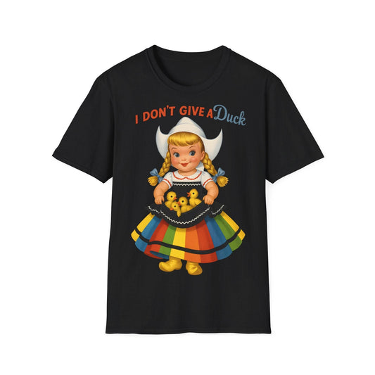 "I Don't Give a Duck | Nostalgisches Vintage-Mädchen mit Küken – Humorvoll & Originell" – Freches Satire-Design für mutige Statements | True Insights