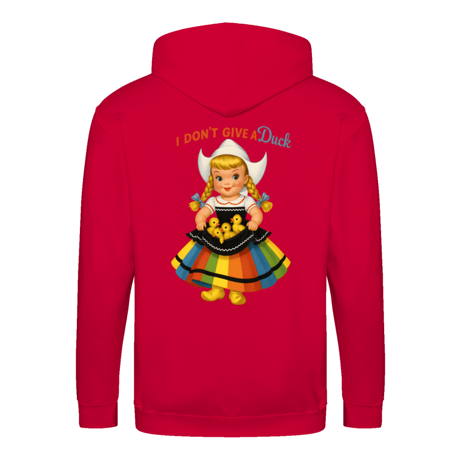 True Insights Zip Hoodie I Don't Give a Duck Retro-Satire in Fire Red mit Kapuze und frechem Statement