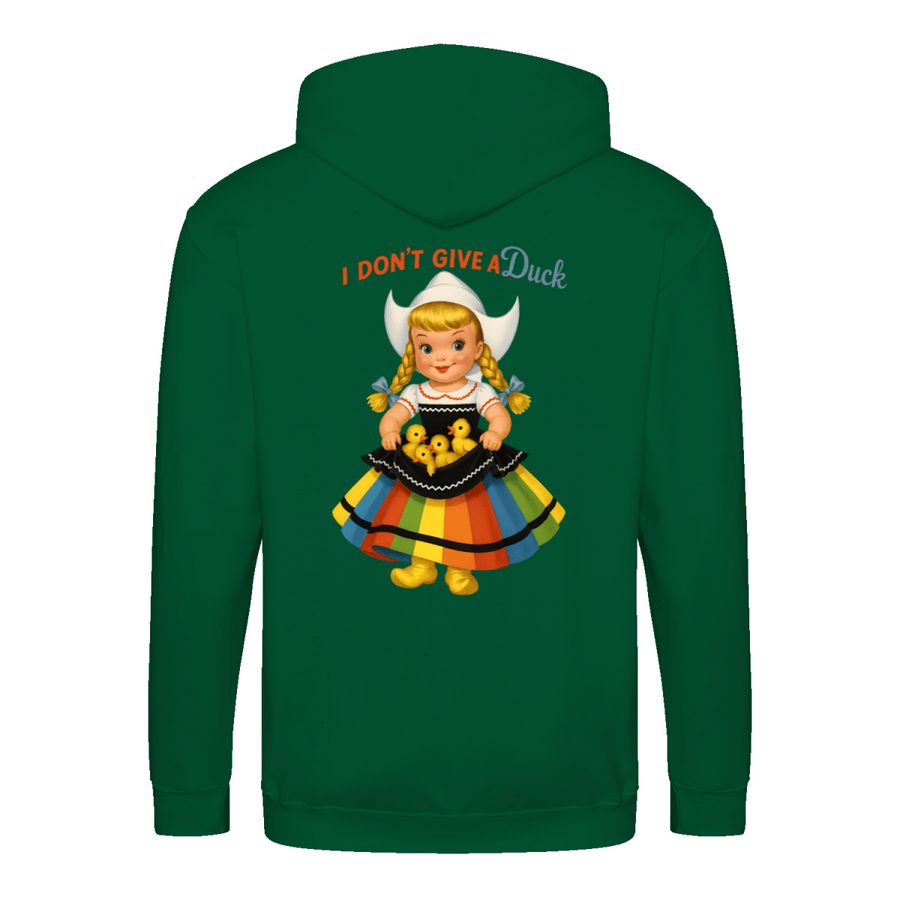True Insights Zip Hoodie I Don't Give a Duck Retro-Satire in Bottle Green mit satirischem Enten-Motiv