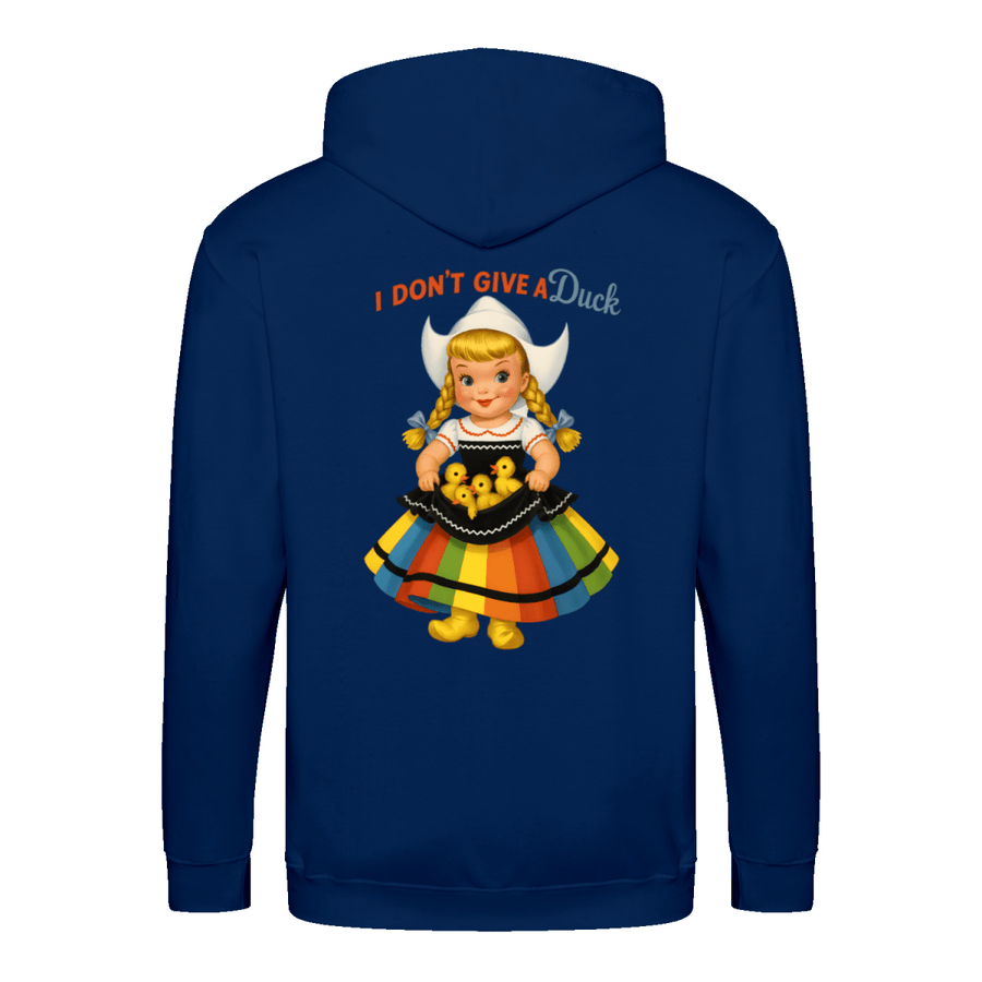 True Insights Zip Hoodie I Don't Give a Duck Retro-Satire in Oxford Navy mit Kapuze und Enten-Print