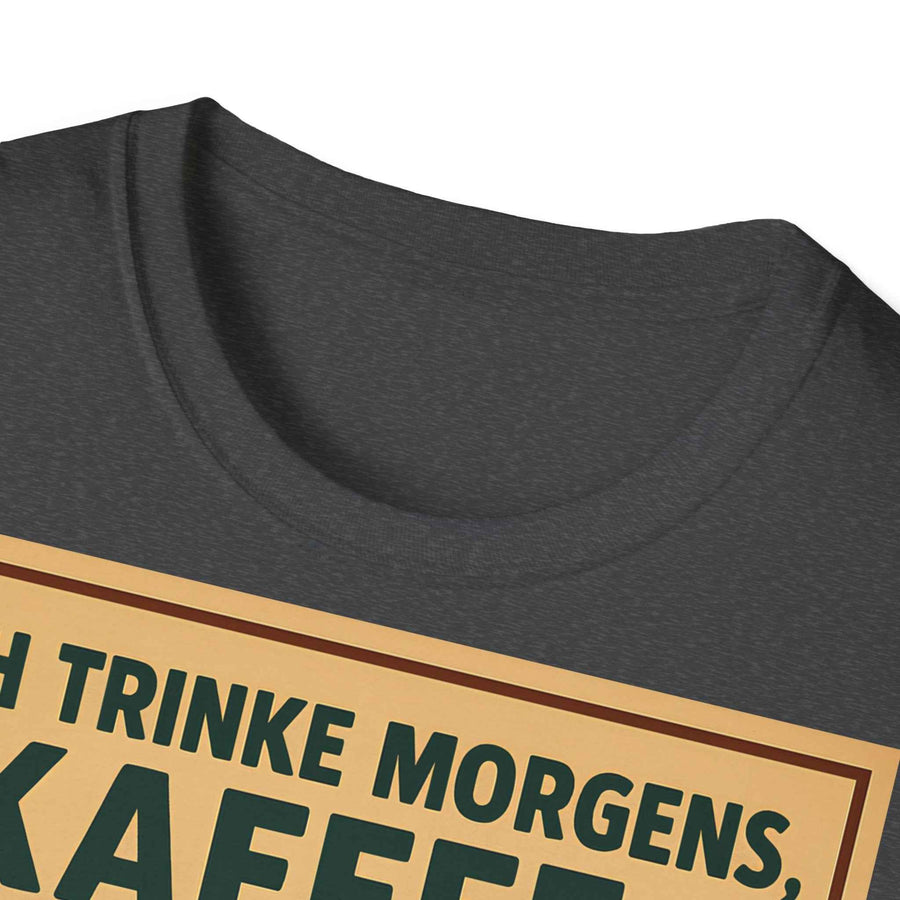 Anthrazitfarbenes T-Shirt mit Retro-Kaffee-Print, Frontansicht zeigt gesamtes Motiv und Schriftzug von True Insights.
