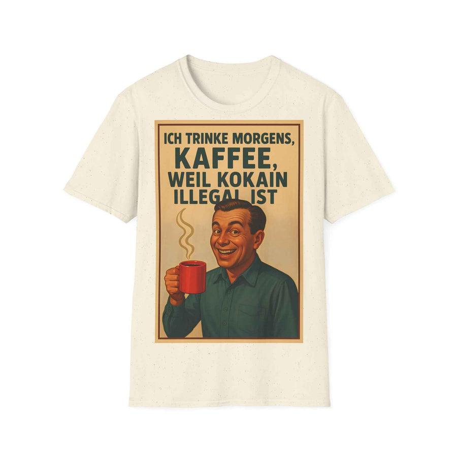 Das anthrazitfarbene T‑Shirt mit retro Kaffeespruch in Frontansicht zeigt das Motiv zentral auf der Brust, aus dem Sortiment von True Insights.