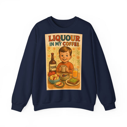 Sweatshirt – Liquor In My Coffee Sweatshirt | Retro Frühstücks-Pullover mit Satire-Motiv | Geschenk für Kaffee-Fans mit Humor | True Insights Design mit Humor