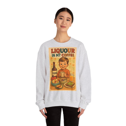 Sweatshirt – Liquor In My Coffee Sweatshirt | Retro Frühstücks-Pullover mit Satire-Motiv | Geschenk für Kaffee-Fans mit Humor | True Insights Design mit Humor