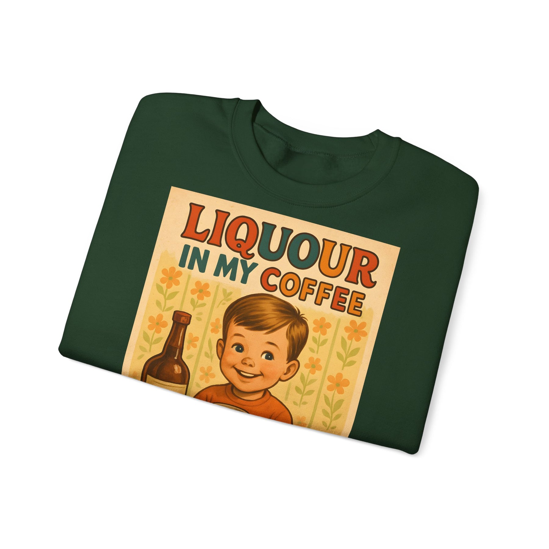 Sweatshirt – Liquor In My Coffee Sweatshirt | Retro Frühstücks-Pullover mit Satire-Motiv | Geschenk für Kaffee-Fans mit Humor | True Insights Design mit Humor