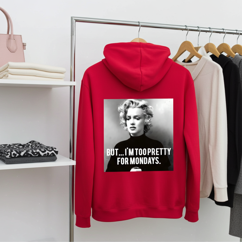 Marilyn Monroe Hoodie – Too Pretty for Mondays Satire-Design-Hoodie-True Insights