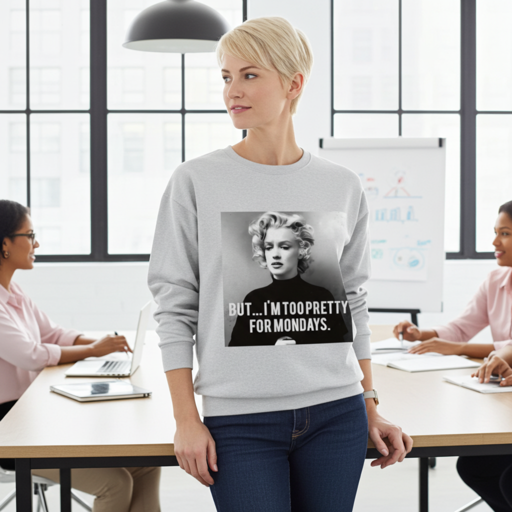 Marilyn Monroe Sweatshirt – Too Pretty for Mondays Retro-Pullover-Sweatshirt-True Insights