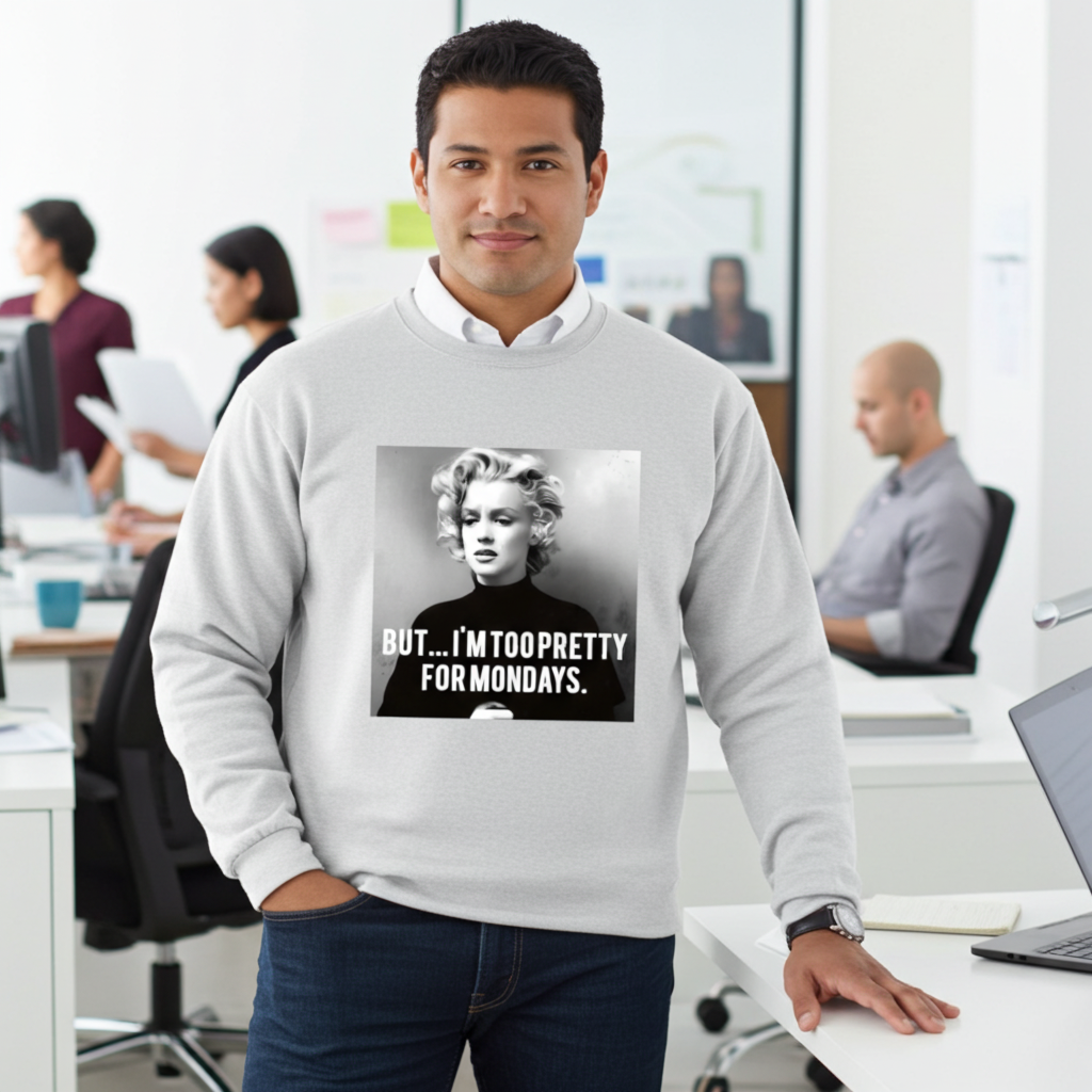 Marilyn Monroe Sweatshirt – Too Pretty for Mondays Retro-Pullover-Sweatshirt-True Insights