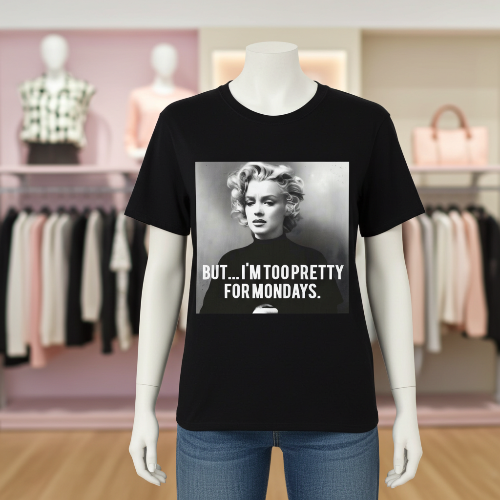 Marilyn Monroe T-Shirt – Too Pretty for Mondays Statement Shirt mit Retro-Charme-T-Shirt-True Insights
