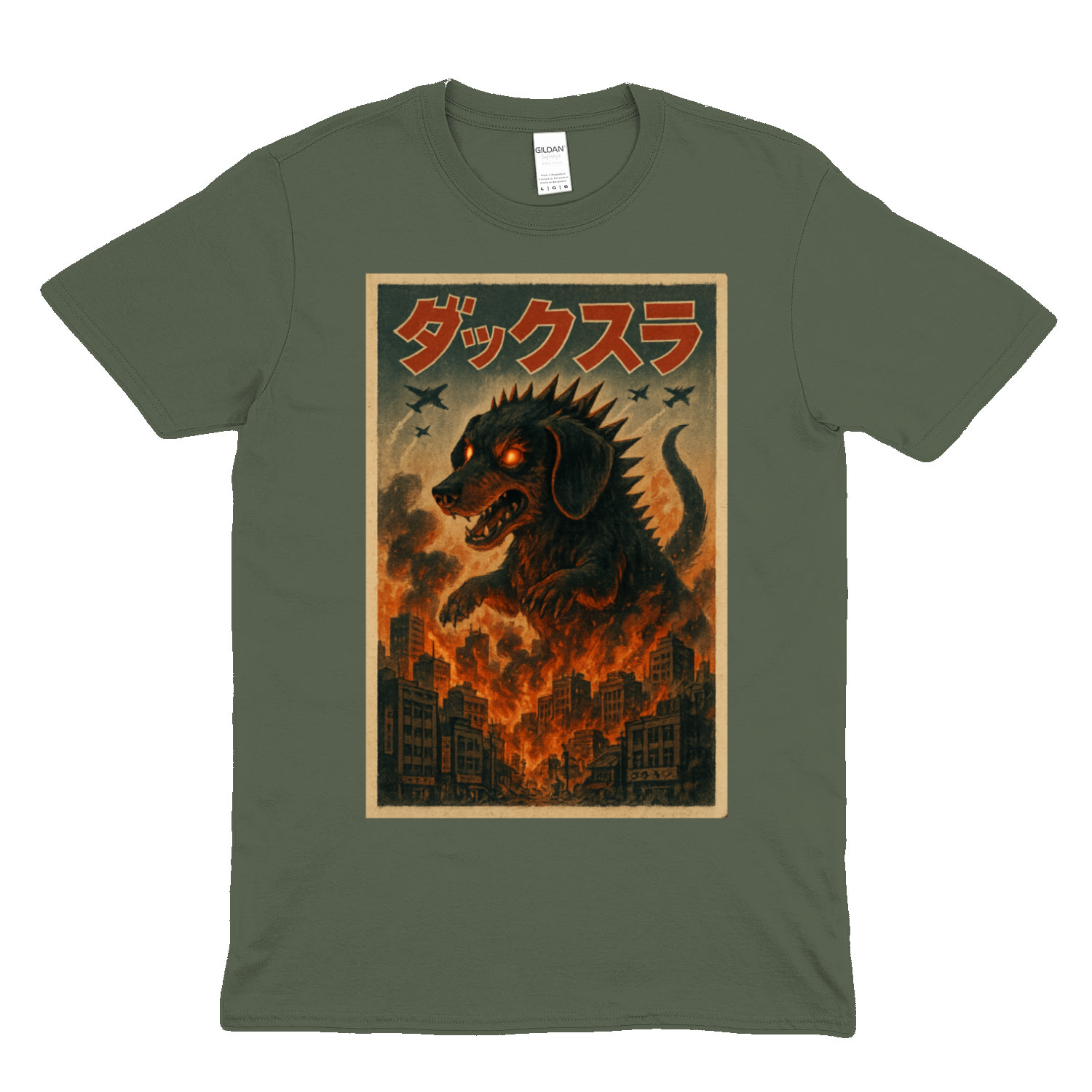 „Dackzilla zerstört die Stadt“ Kaiju-Motiv mit Feuer & Biss T-Shirt – Lustiges | True Insights – Bild 4