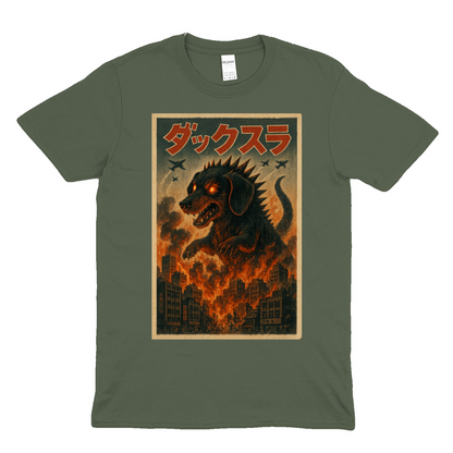 „Dackzilla zerstört die Stadt“ Kaiju-Motiv mit Feuer & Biss T-Shirt – Lustiges | True Insights – Bild 4