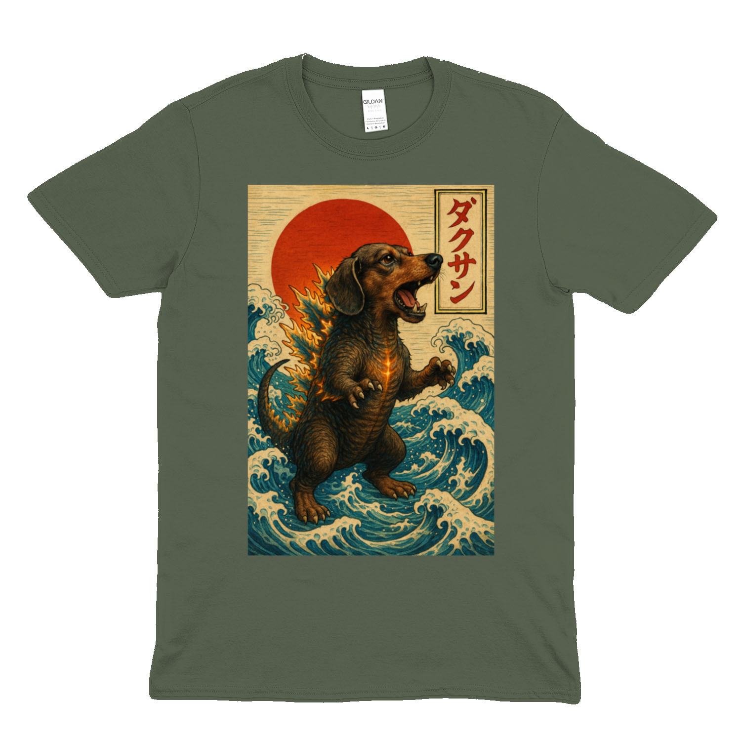 Dackel T-Shirt „Dackzilla in der Welle“ Japanischer Kaiju-Dackel im Hokusai-Stil – Lustiges T-Shirt | True Insights – Bild 4