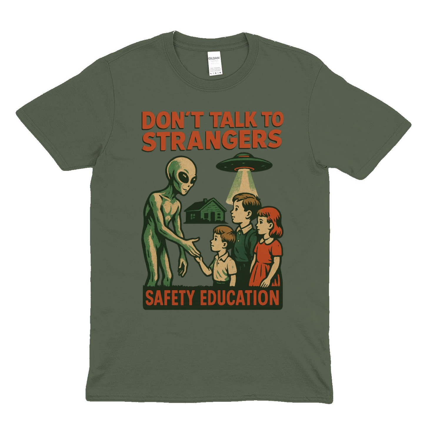 Don't Talk to Strangers – Retro Alien Safety Education Shirt | Satirisches Sci-Fi Design-True Insights