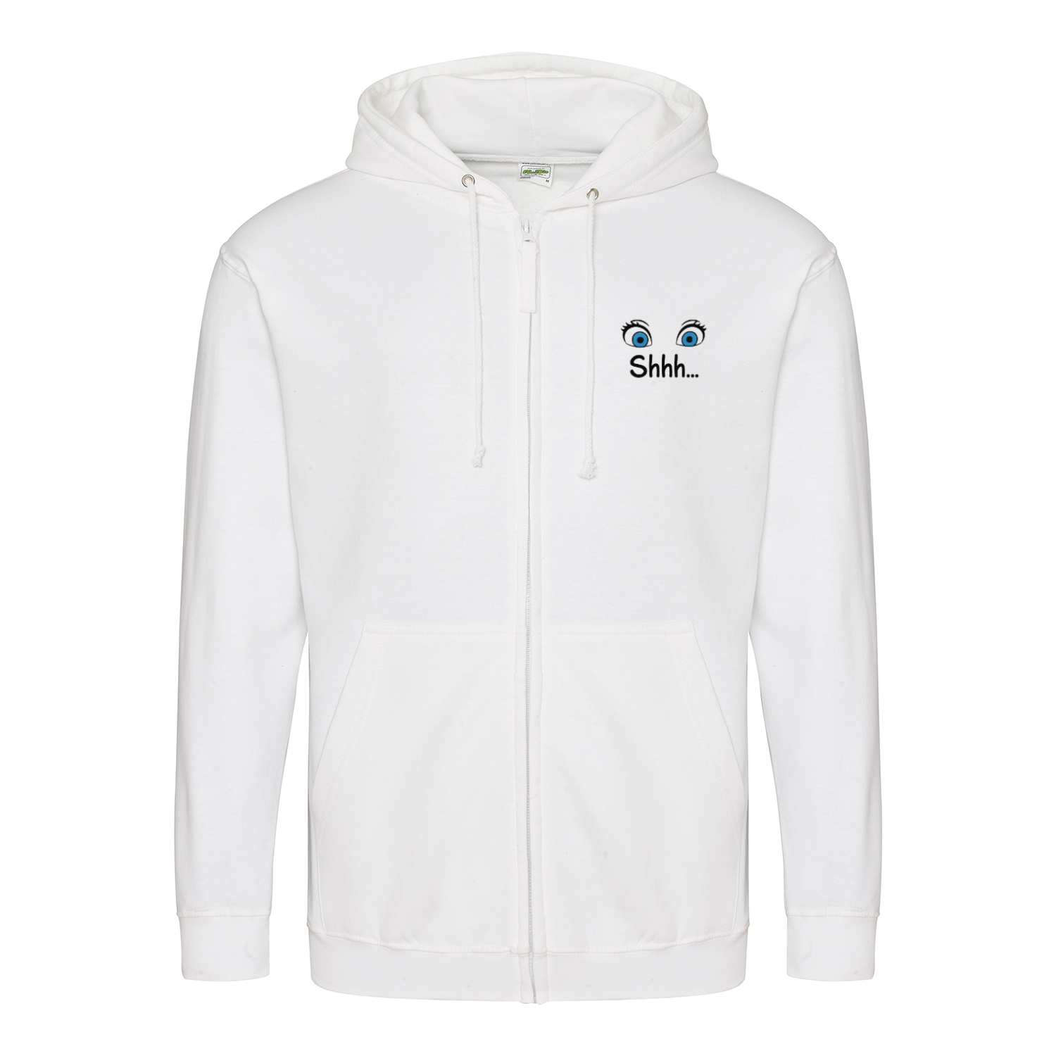 Shhh Hoodie – Cartoon-Hoodie mit geheimnisvollem Backprint & Augen-Design | Satirische Streetwear mit Ironie-Zip Hoodie-True Insights