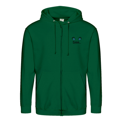 Shhh Hoodie – Cartoon-Hoodie mit geheimnisvollem Backprint & Augen-Design | Satirische Streetwear mit Ironie-Zip Hoodie-True Insights